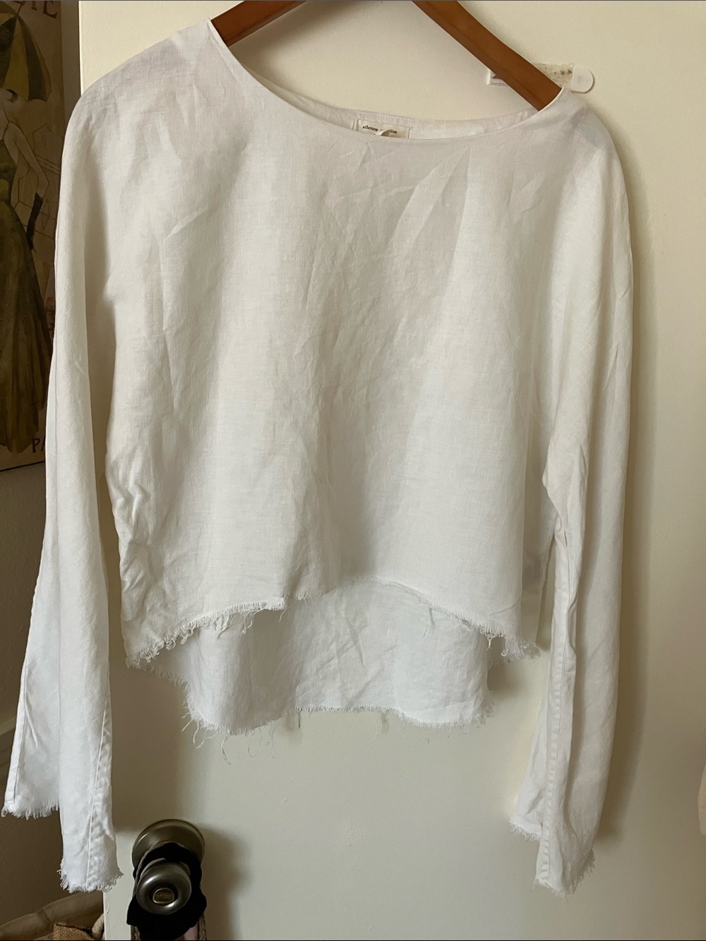 silence + noise White Linen Raw-Hem Long-Sleeve Tee